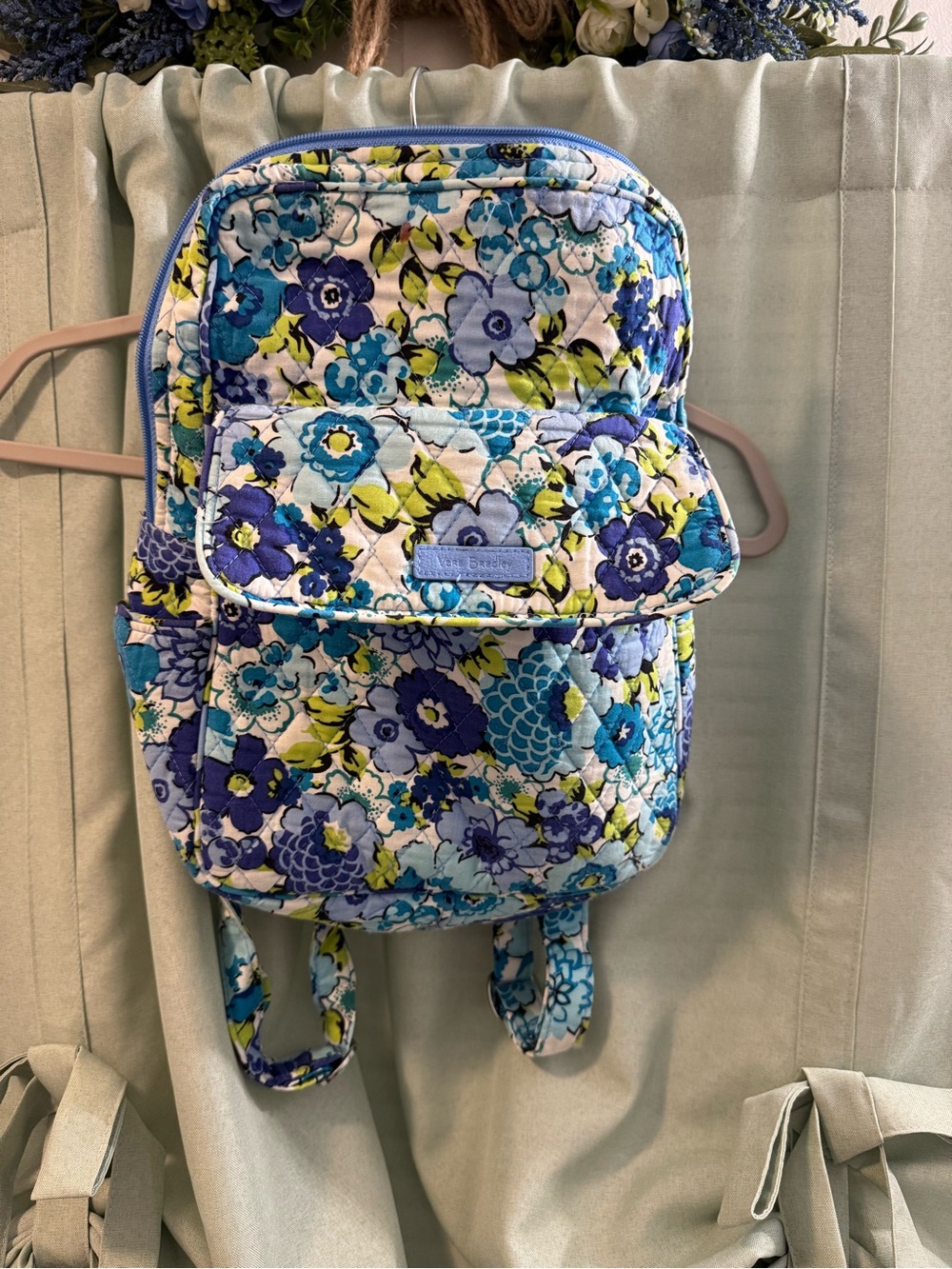 Vera Bradley Blue Aqua Floral Quilted Backpack